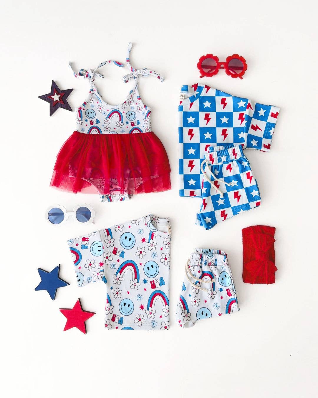 4th of July Kids Shorts Set | Checks & Stars