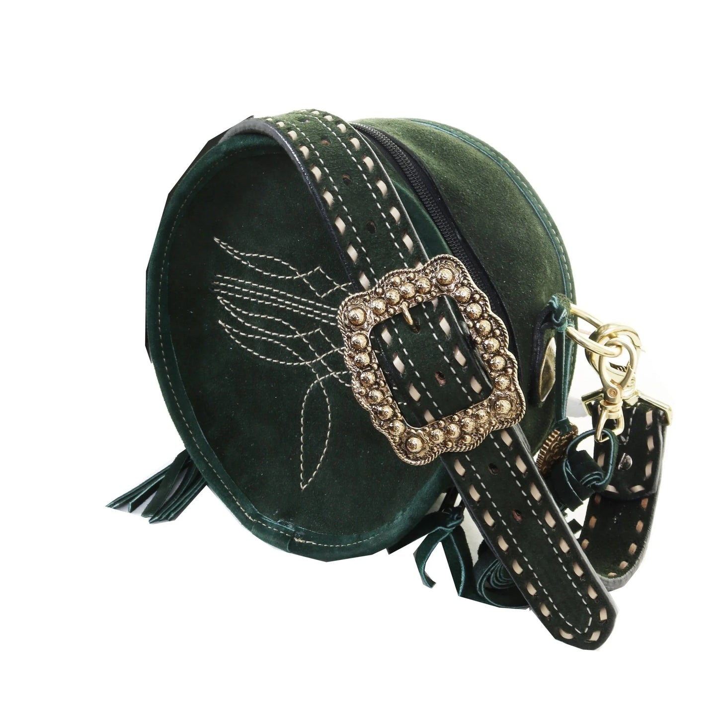 CRT19 Forest Green Suede Circle Tote