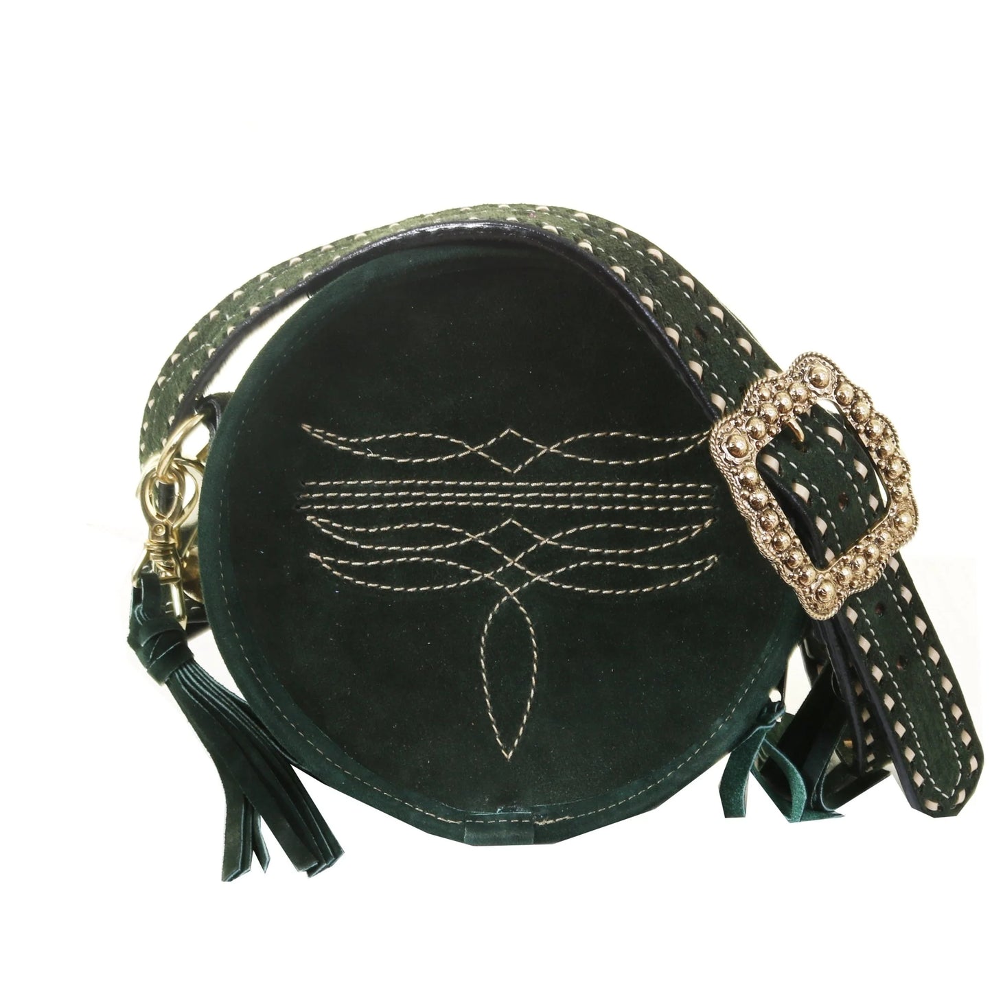 CRT19 Forest Green Suede Circle Tote
