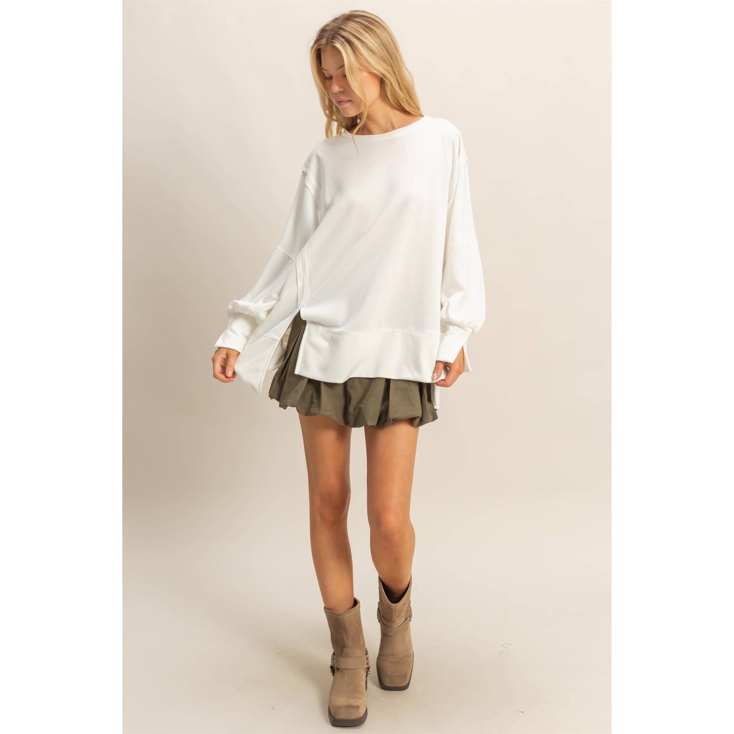 White Oversized Long- Sleeve Top