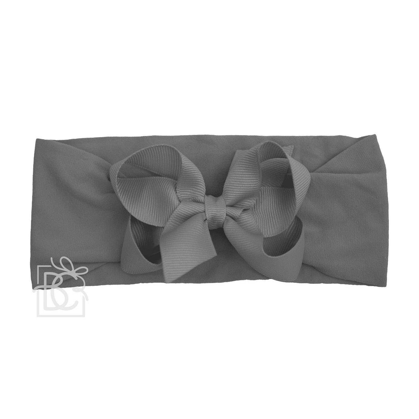WIDE PANTYHOSE HEADBAND W/CLASSIC GROSGRAIN BOW: 3+ Months / 5.5" Huge / LIGHT PINK