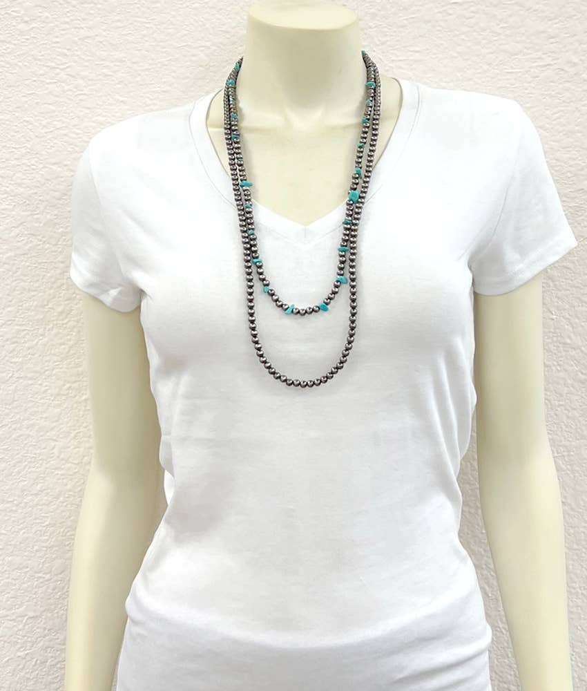 738052, Handmade 30" 6mm Polish Navajo Turquoise Necklace
