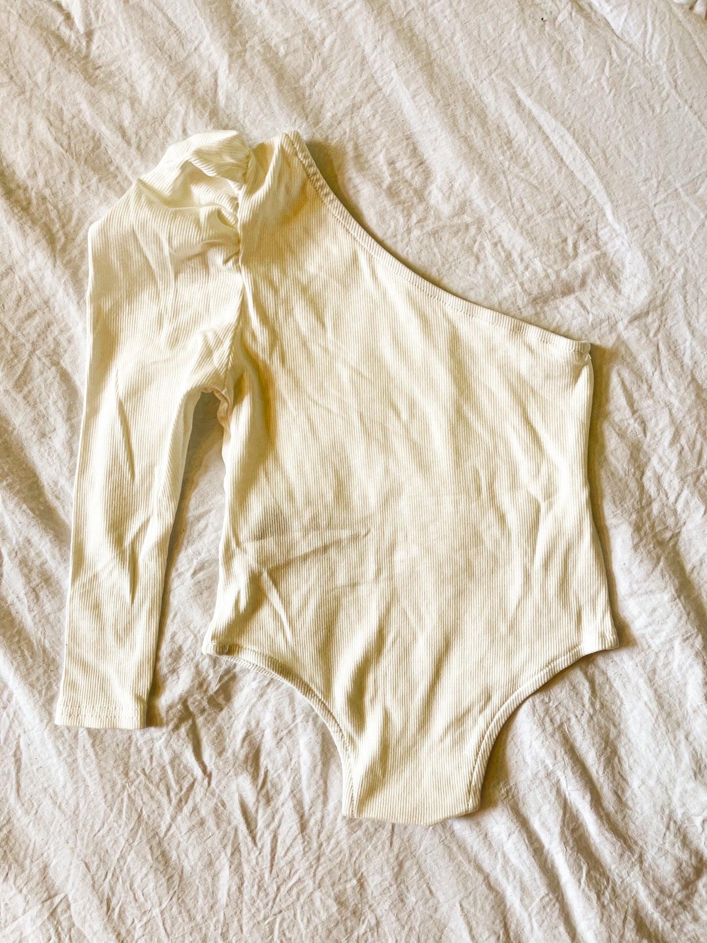 White One Shoulder Puff Sleeve Onesie