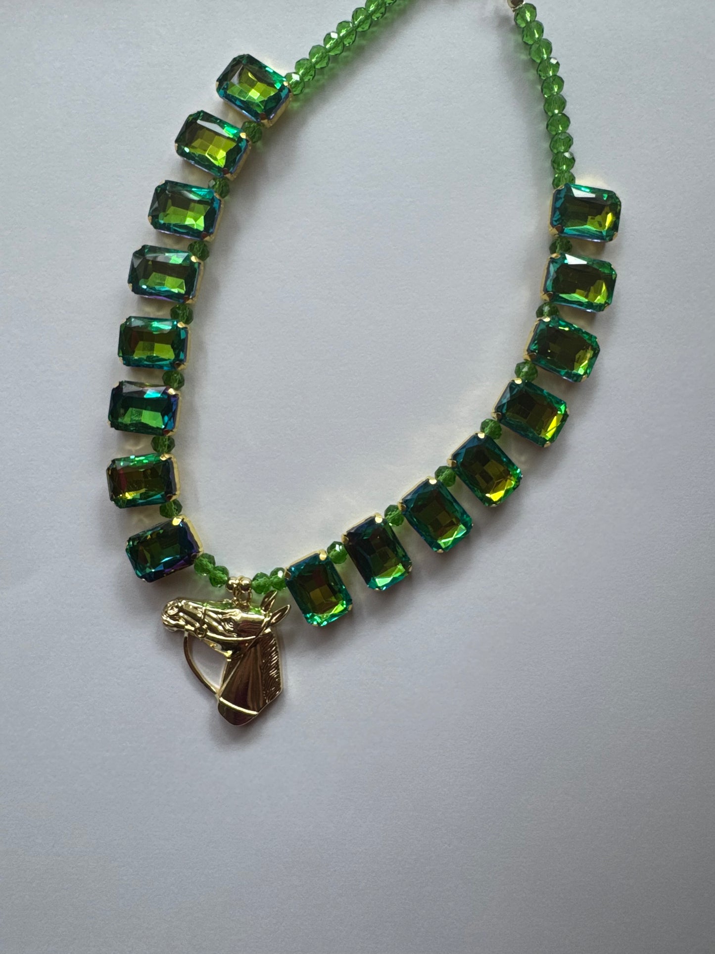 Emerald Green Jeweled Horse Necklace