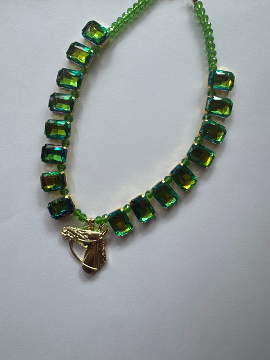 Emerald Green Jeweled Horse Necklace