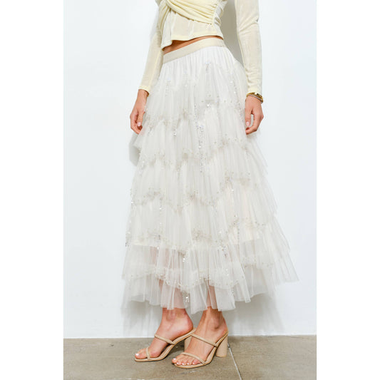 Luxe Pearl Sequin Tiered Tulle Skirt