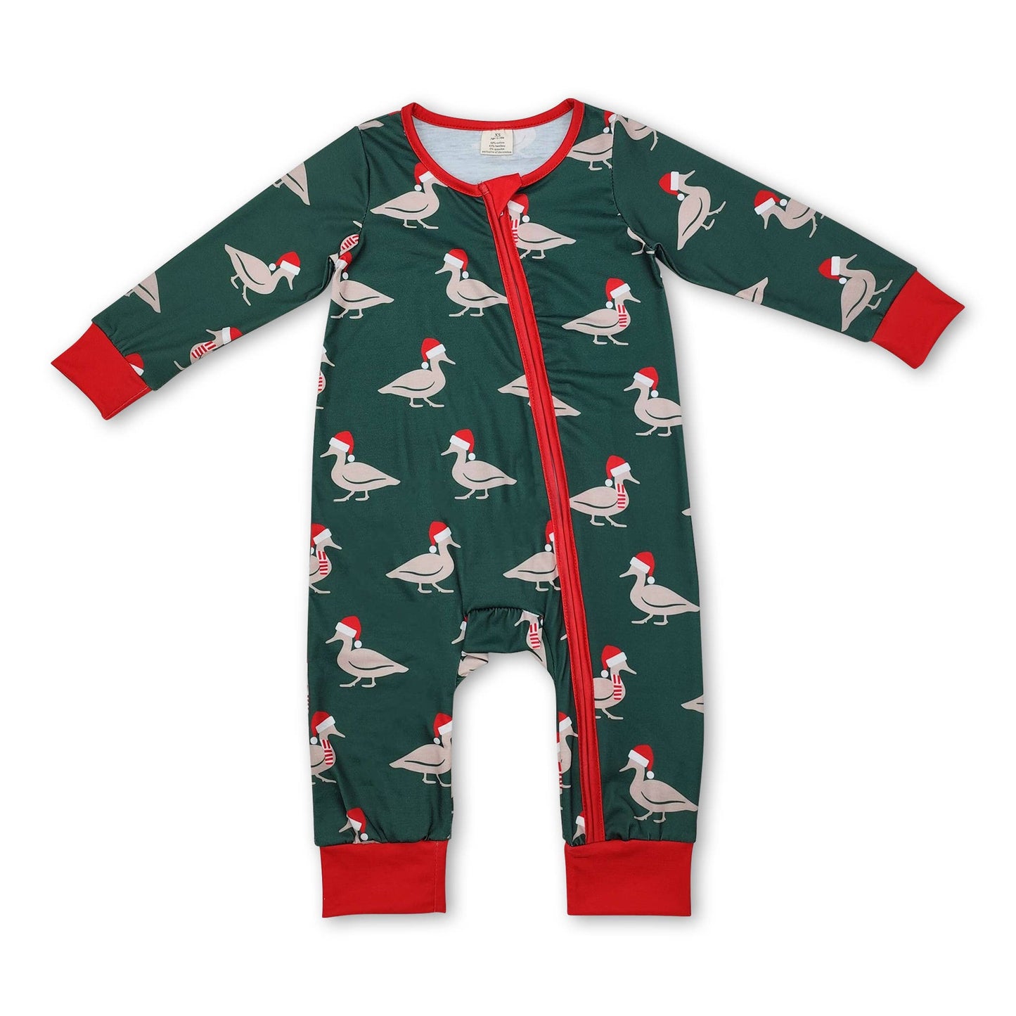 Green Christmas hat duck baby boy pajamas