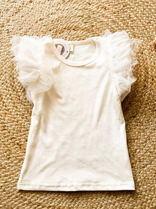 White ruffle sleeve kids top