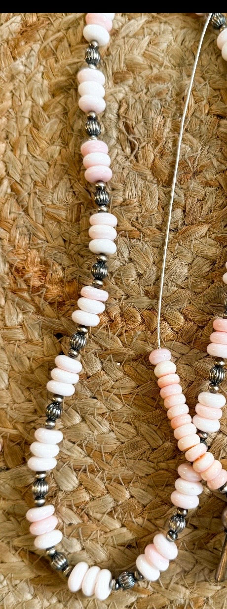 pink conch and navajo bead handmade necklace