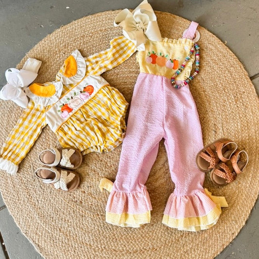 Gingham Pumpkin Patch Overalls
