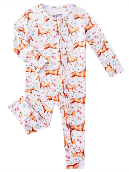 Horse Bamboo Baby Convertible Zippy Romper