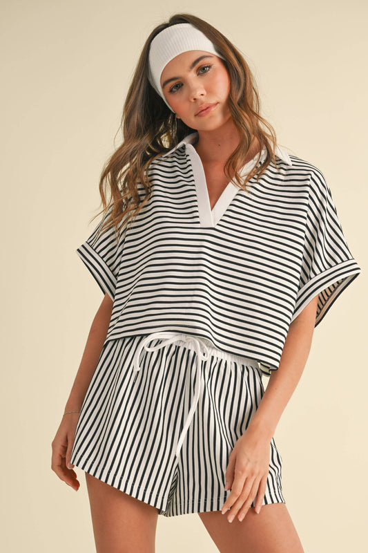 STRIPED CROPPED SHIRT AND SHORTS SET