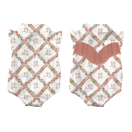 Floral Boot SS Pearl Snap Onesie
