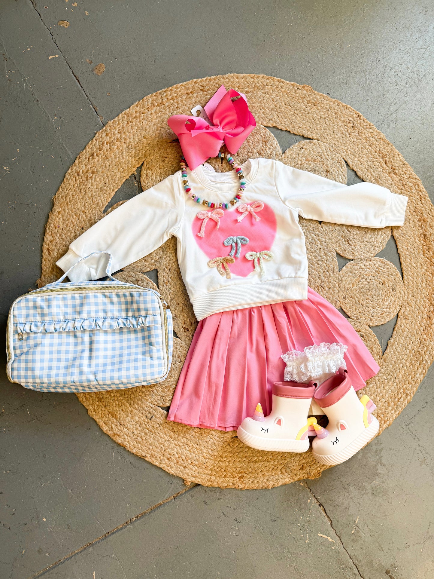 Heart & Bows Sweatshirt + Skirt Set