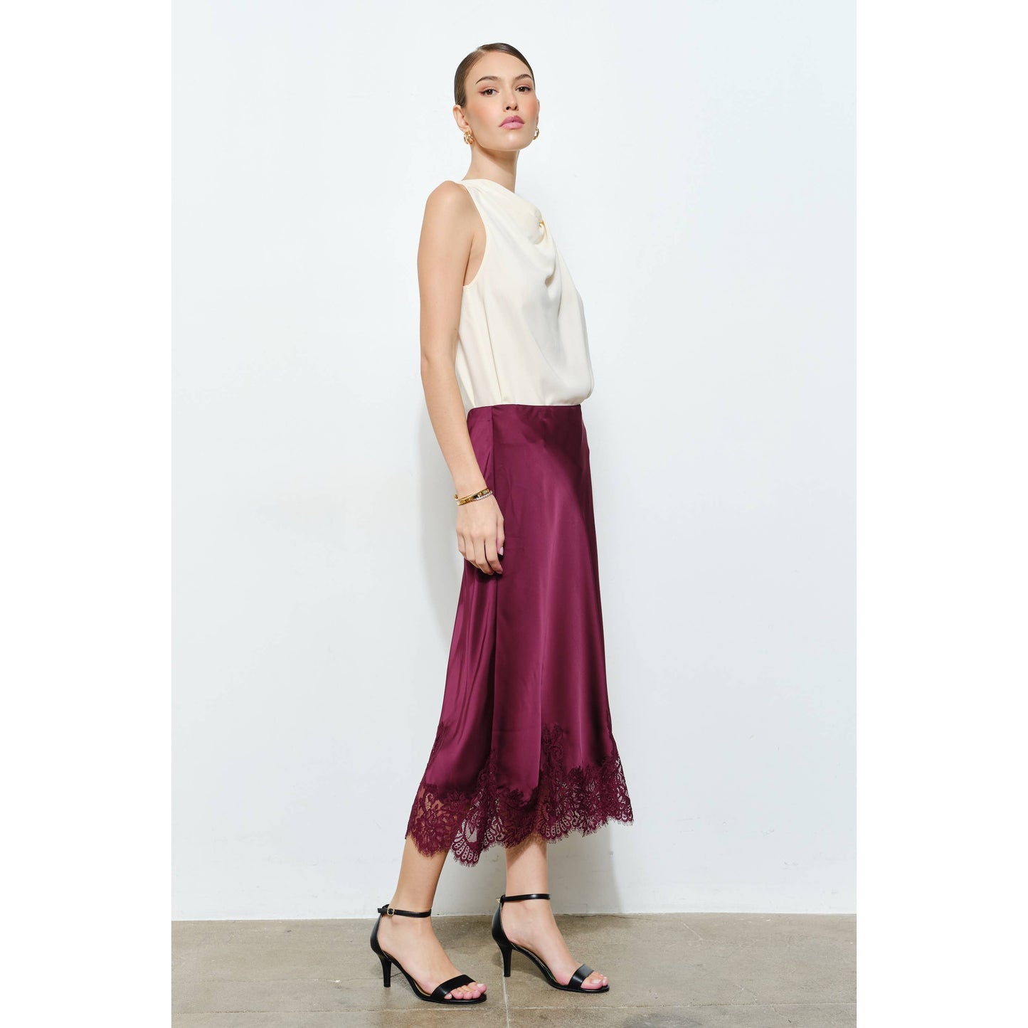 Wine Lace Midi Skirt