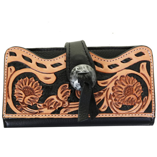 LW196- Sunflower Tooled Ladies Wallet