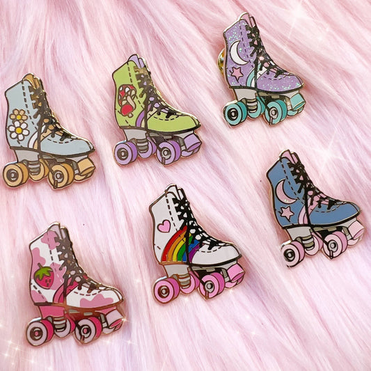 Roller Skate Enamel Pin - All: Rainbow - White w/ Rainbow