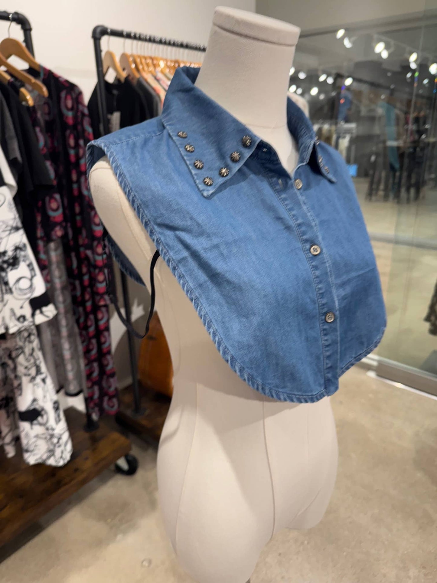 Western denim studded faux collar for layering