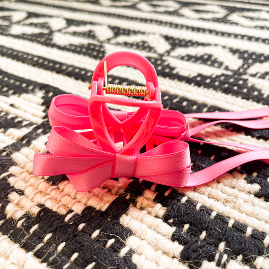 Hot pink ribbon claw clip