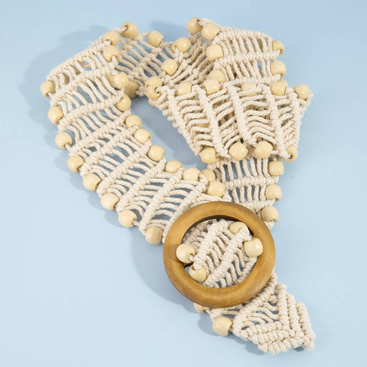 Wooden Circle Buckle Braided Belt