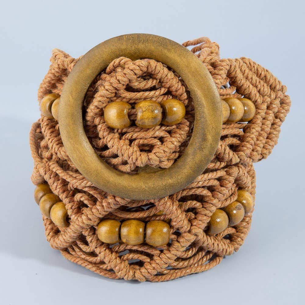 Wooden Buckle Beaded Braid Belt