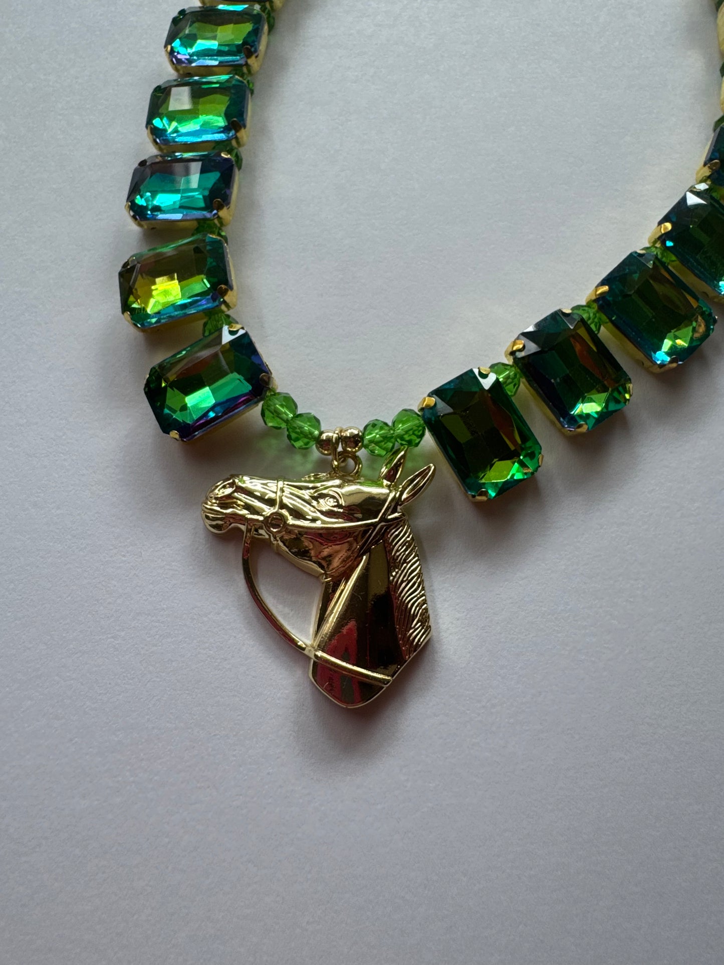 Emerald Green Jeweled Horse Necklace