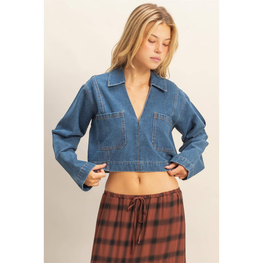 Enzyme Garment Washed Denim Top