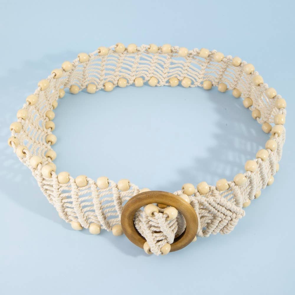 Wooden Circle Buckle Braided Belt
