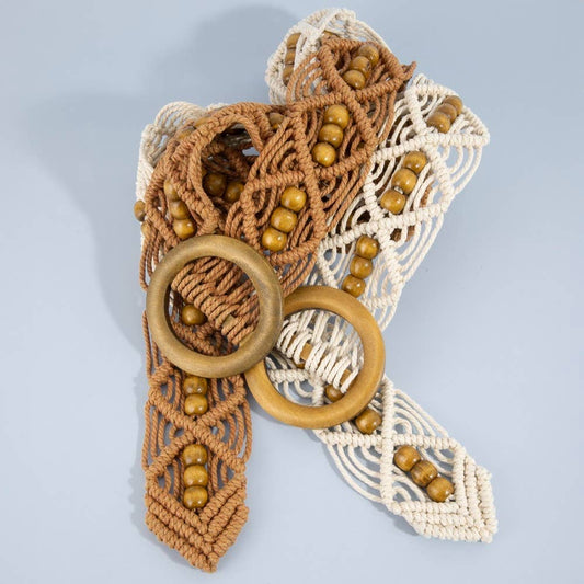 Wooden Buckle Beaded Braid Belt
