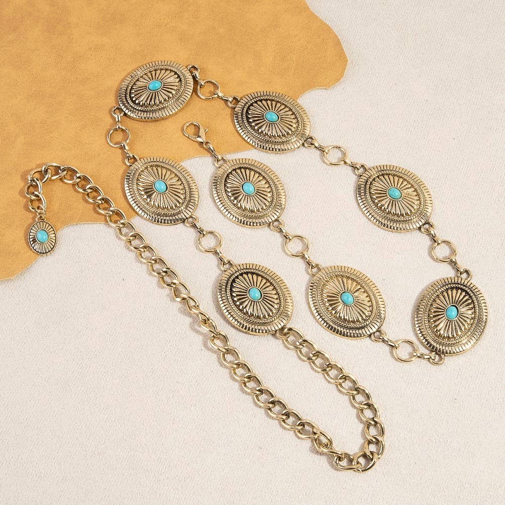 Western Oval Concho Chain Belt