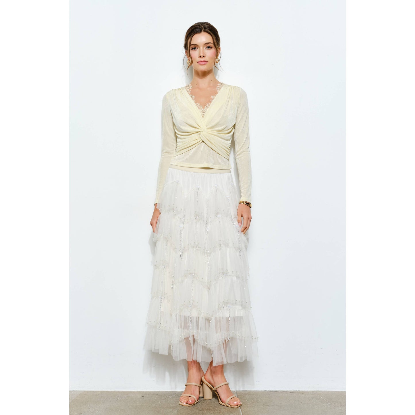 Luxe Pearl Sequin Tiered Tulle Skirt
