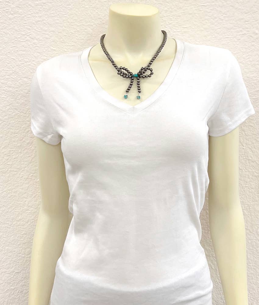 739623, Handmade 17" Bow, 6mm Polish Navajo Bead Necklace