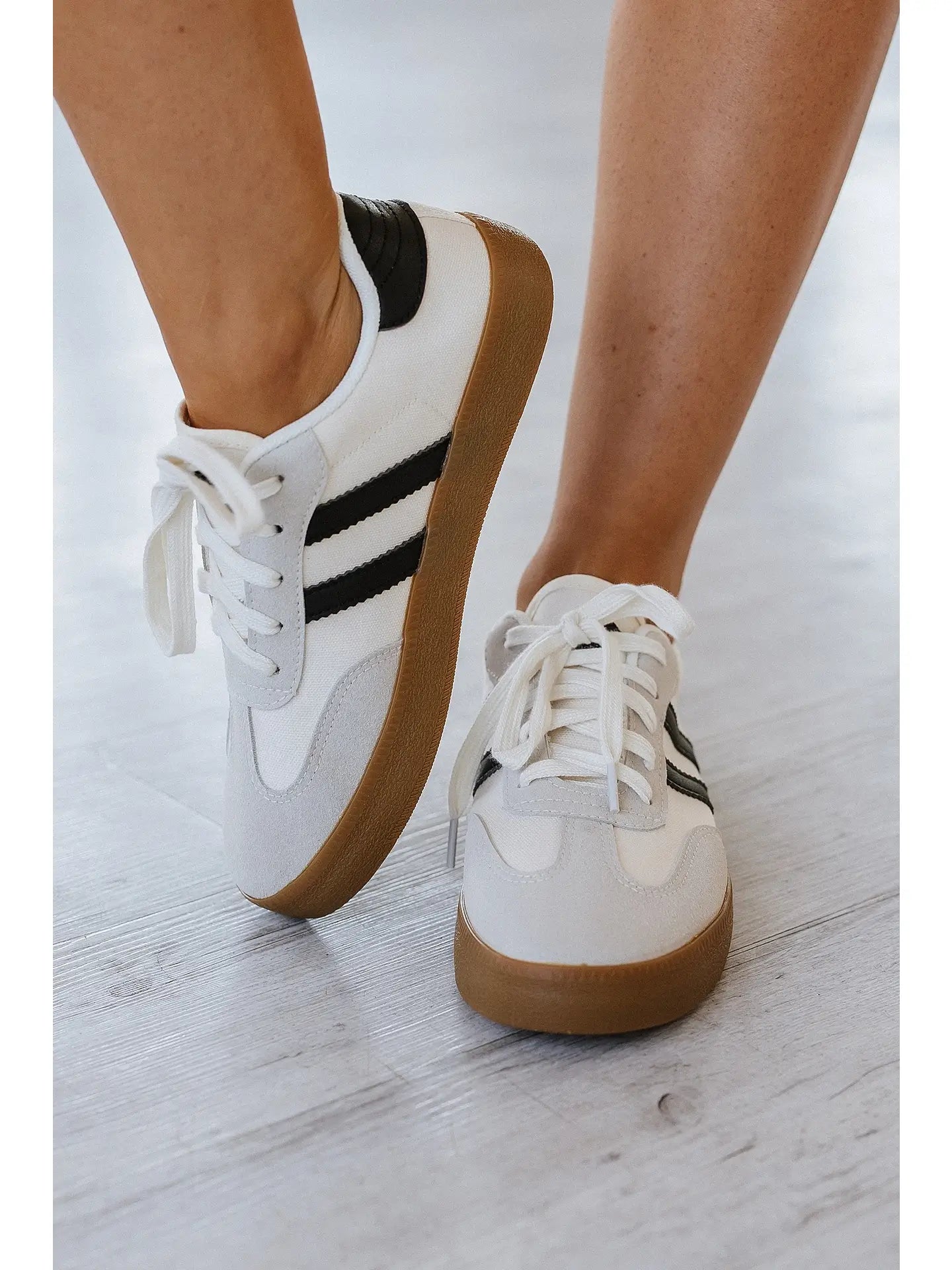 Striped Laced Up Flat Sneakers