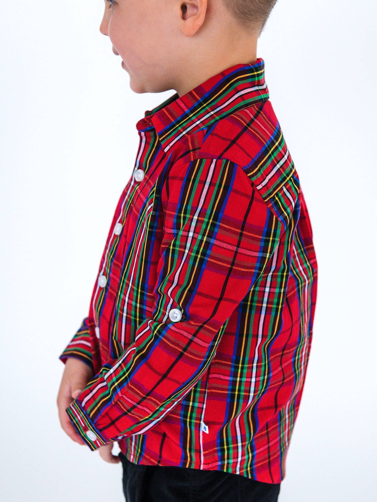 Boys Red Nicholas Plaid Long Sleeve Button Down Shirt