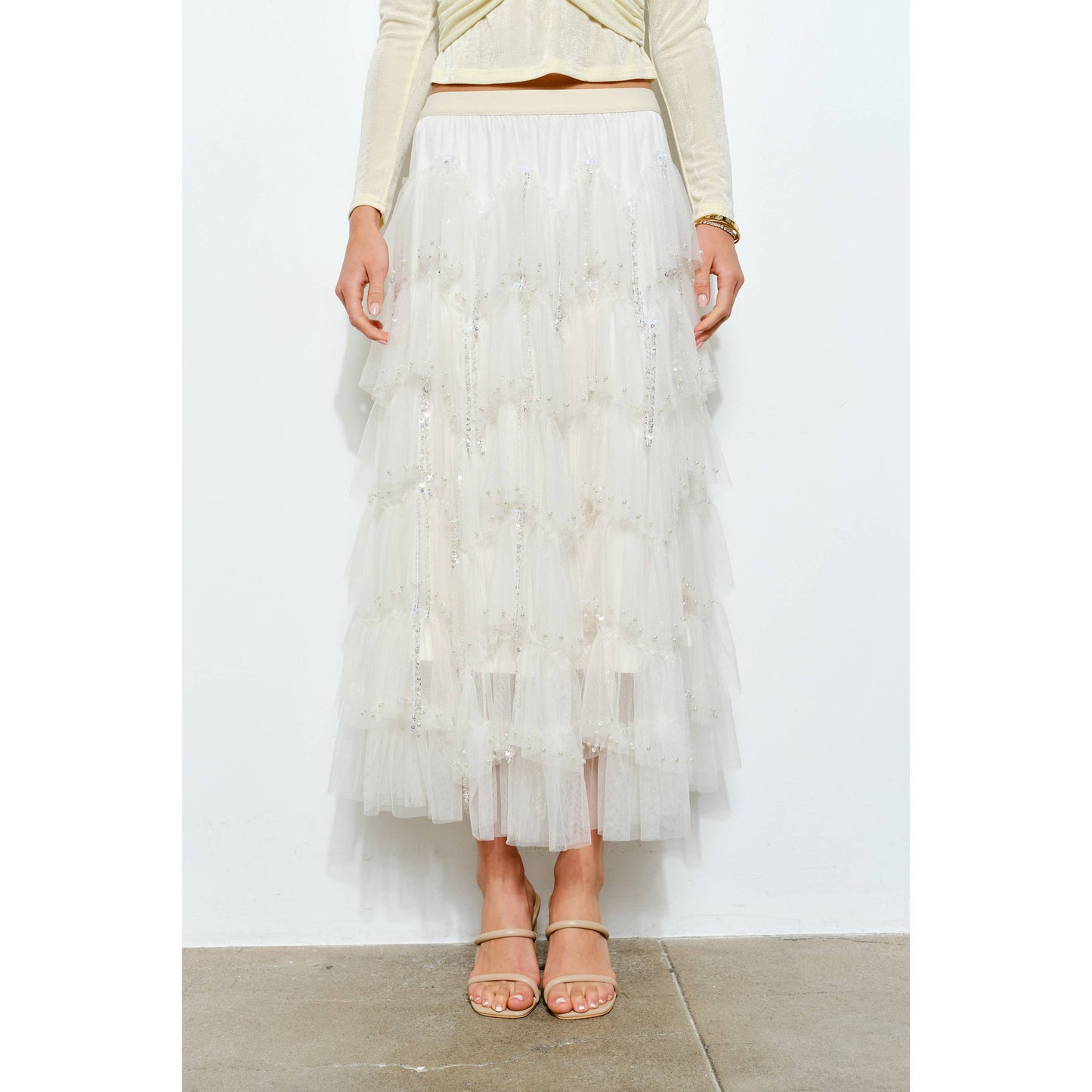 Luxe Pearl Sequin Tiered Tulle Skirt