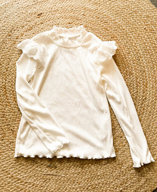 Ribbed ruffle shoulder long sleeve