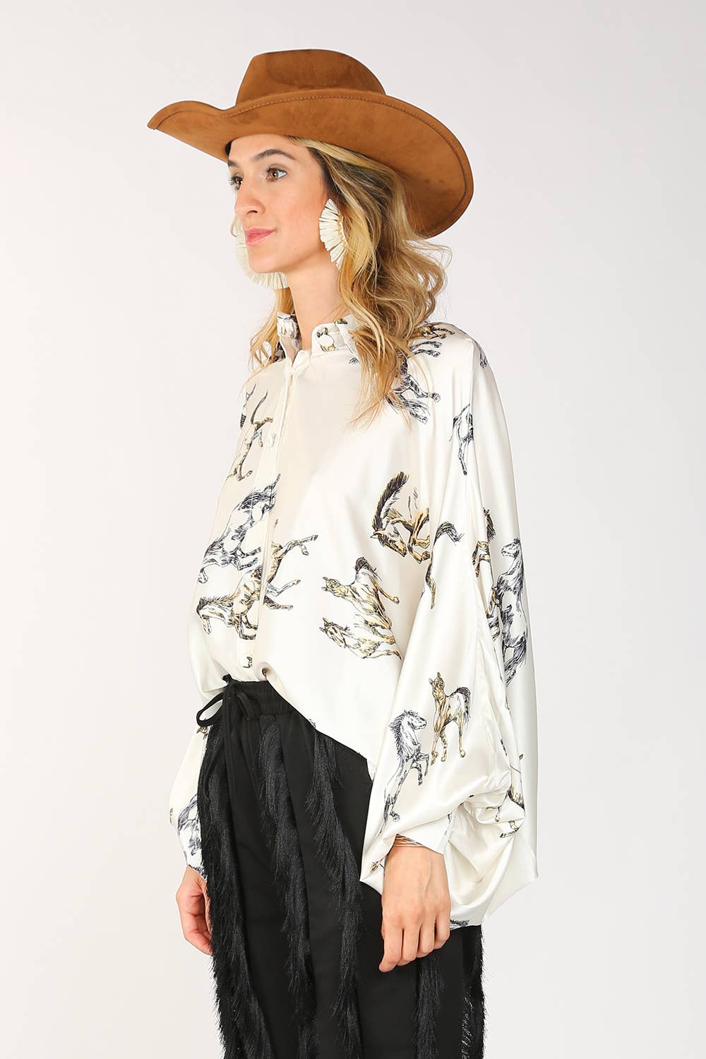 Horse Print Satin Blouse