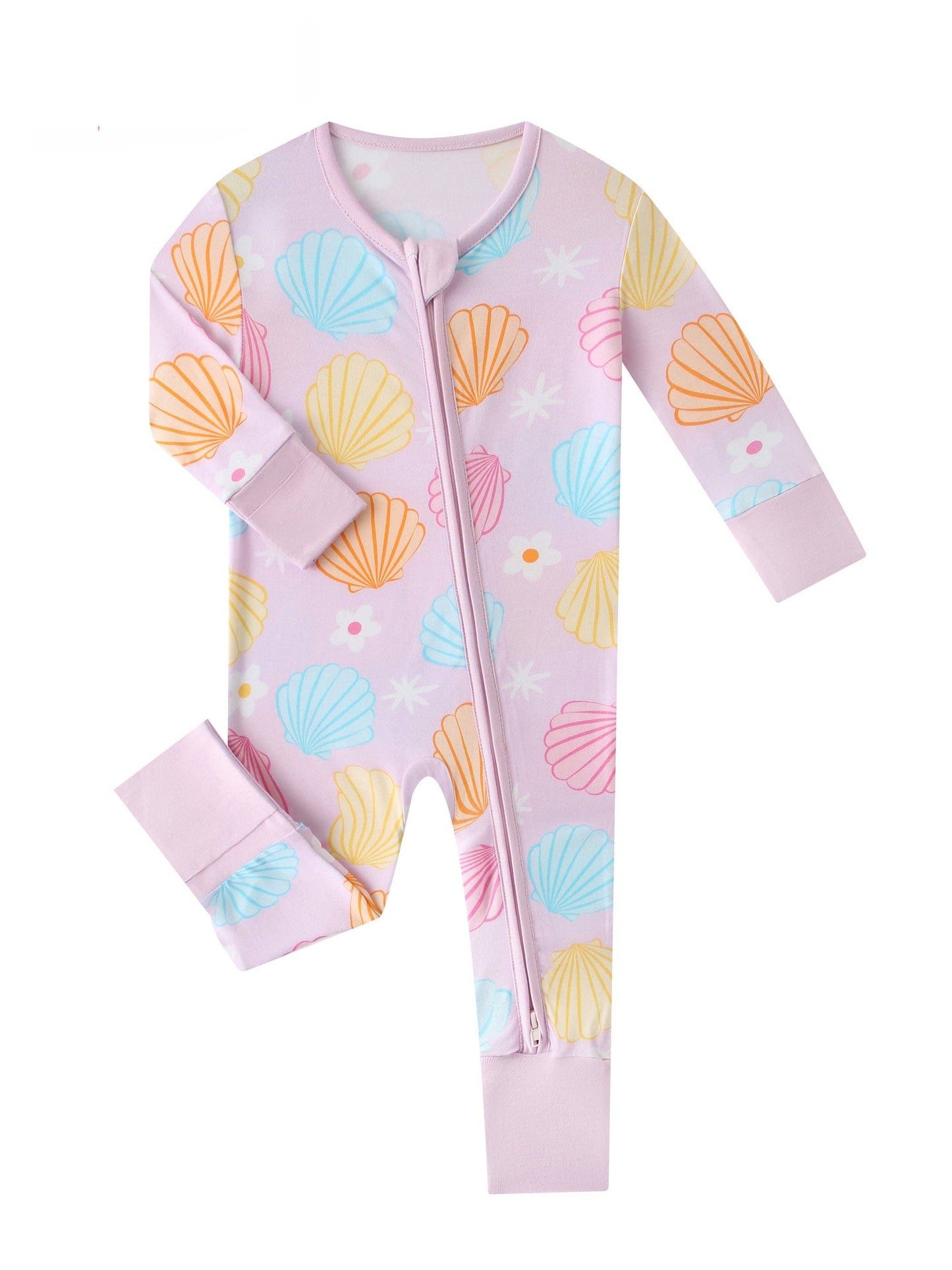 Colorful Seashell Bamboo Baby Convertible Zippy Romper
