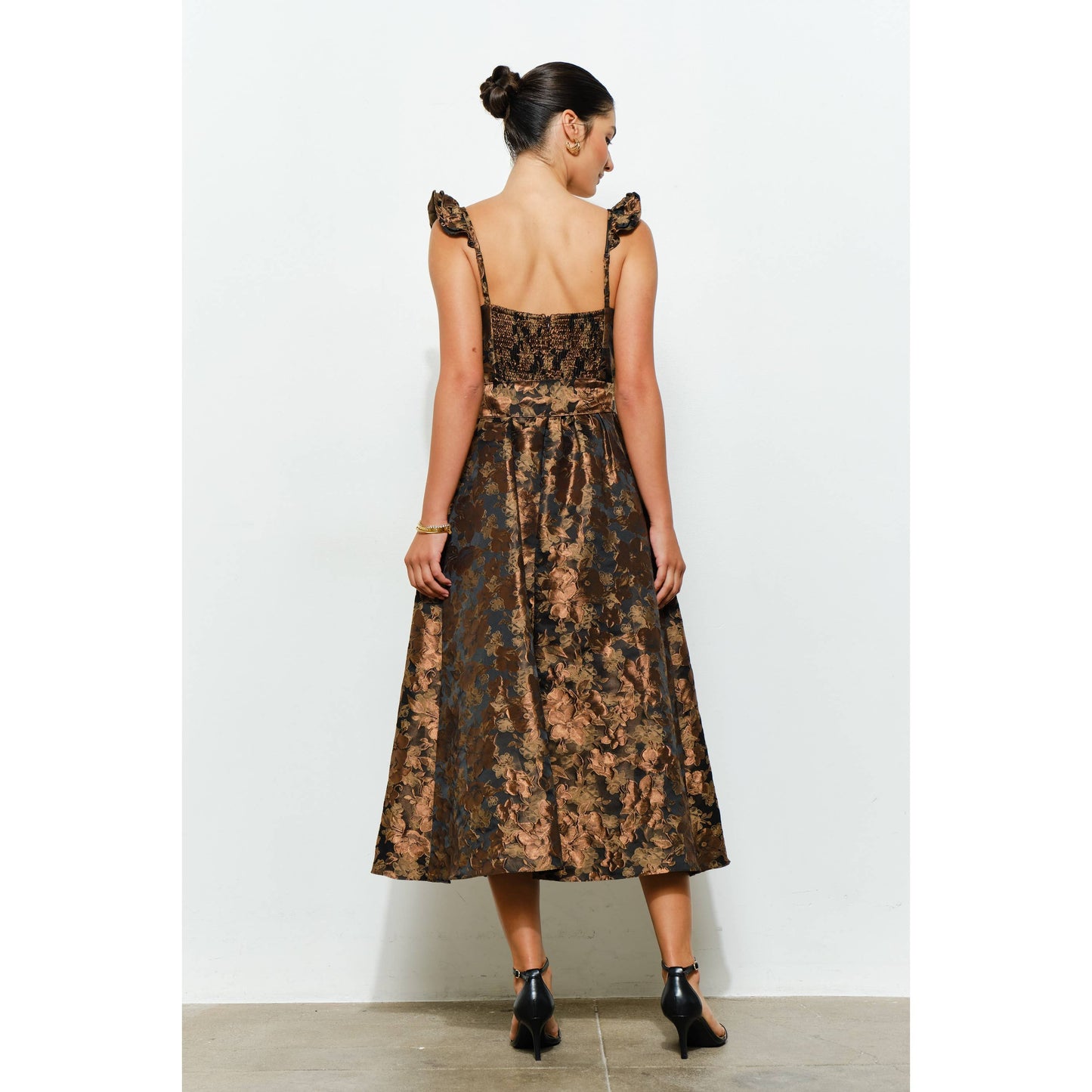 Floral Jacquard Corset-Style Midi Dress