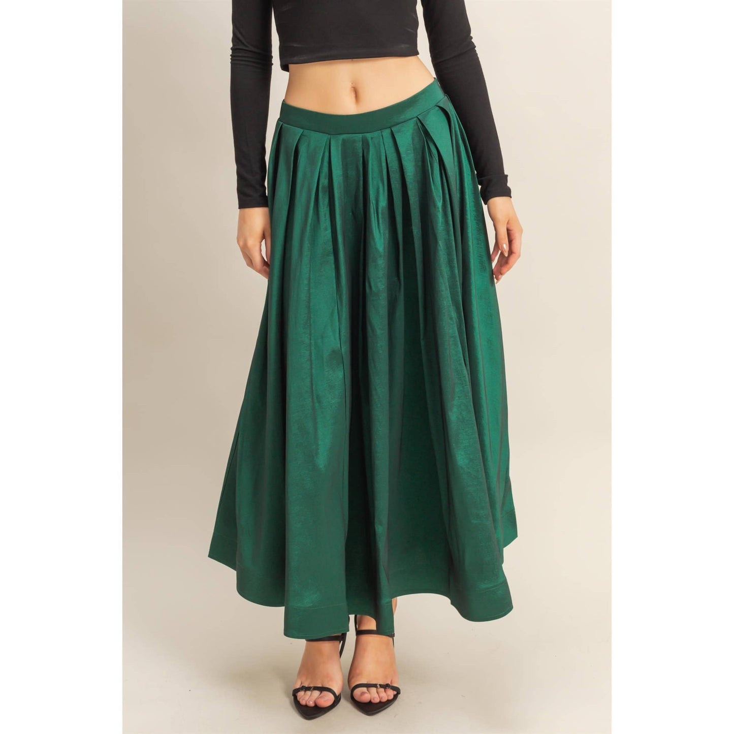 The Emerald Pleated A-Line Midi Skirt