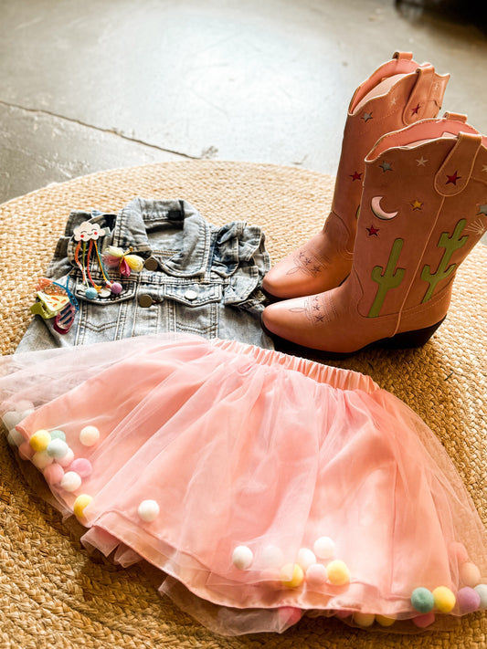 Pink Pom Pom Tulle Skirt