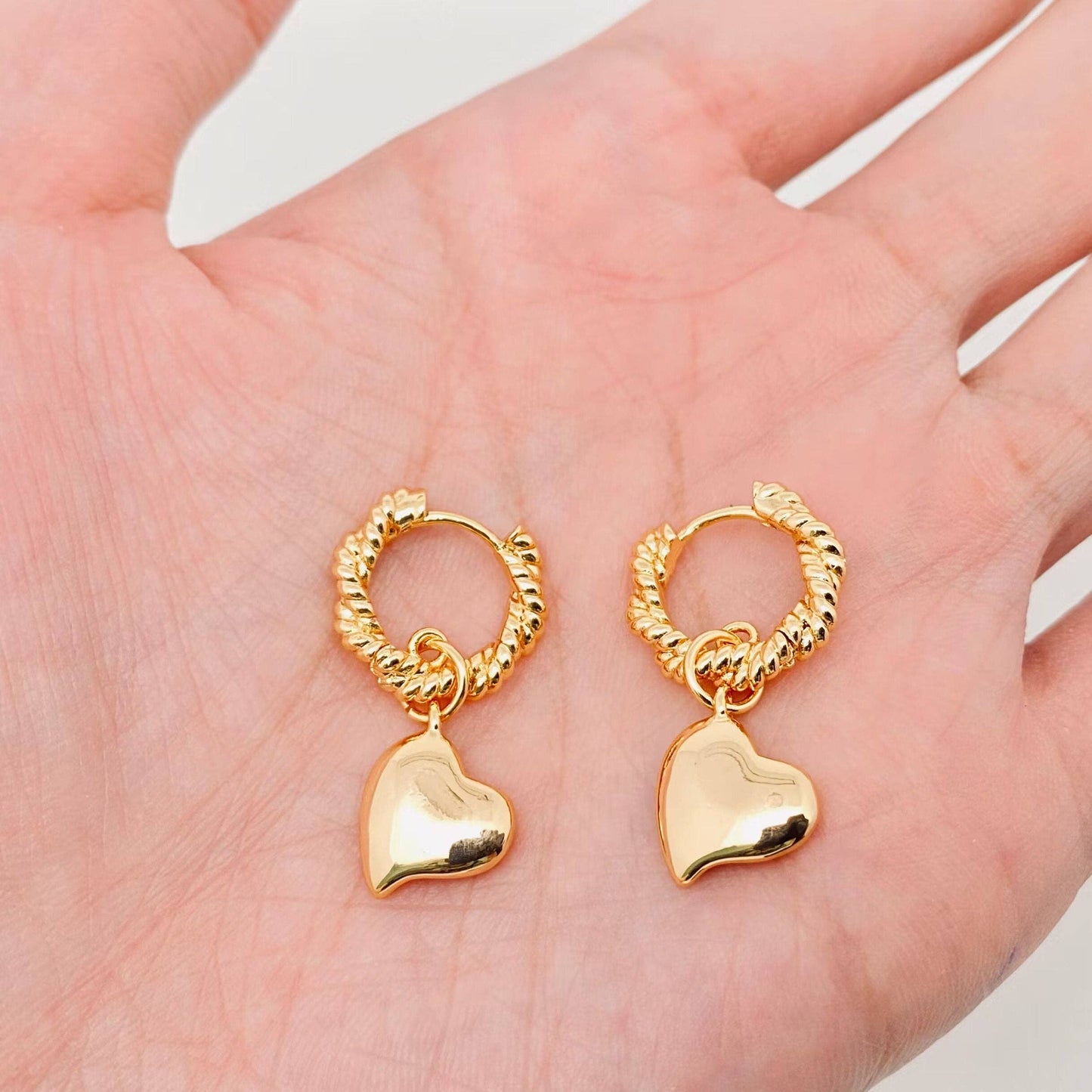 Gold Plated Heart-shaped Pendant Huggie Earring