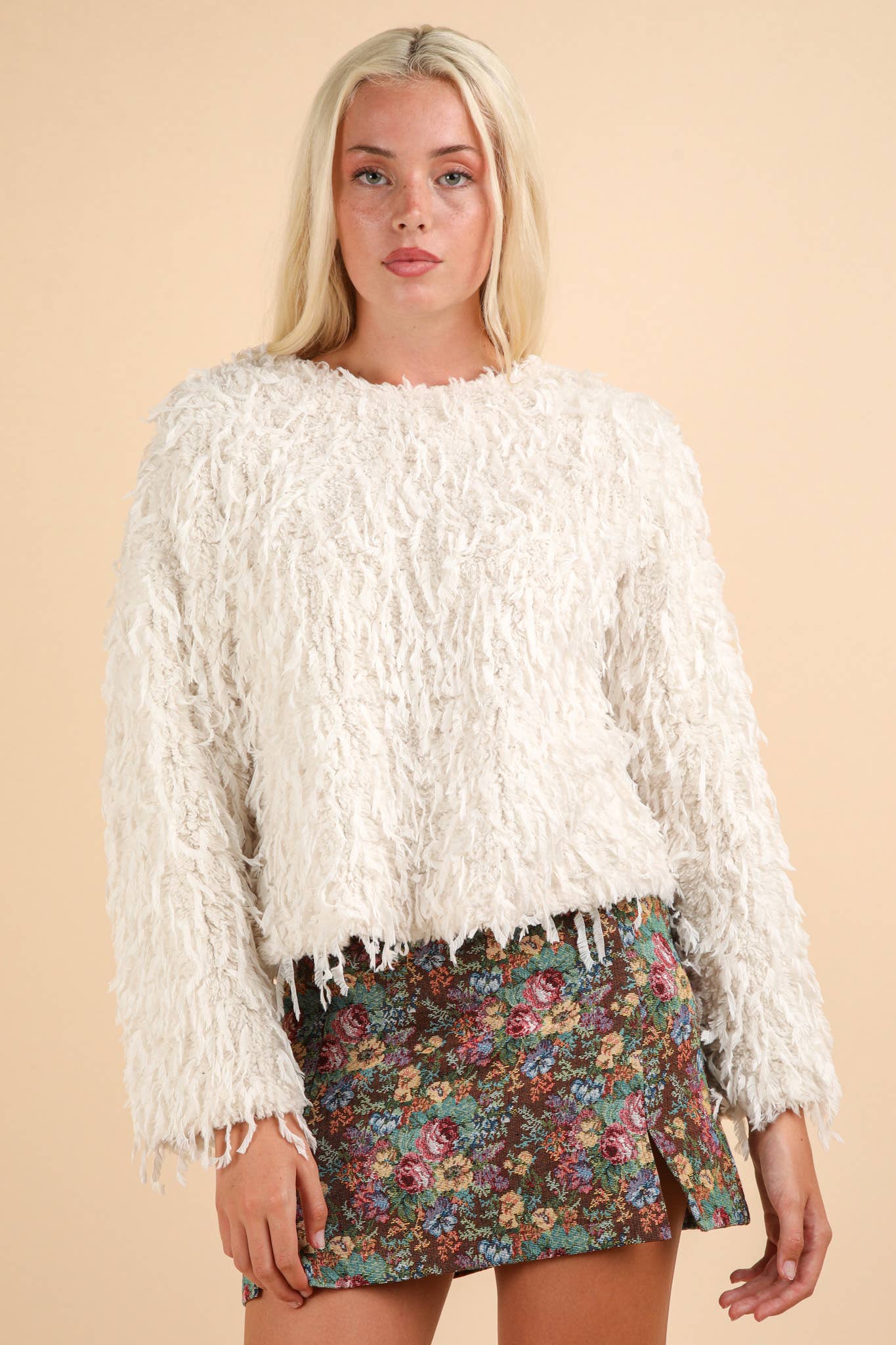 Holiday Fur Knit Top with Back Velvet Ribbon