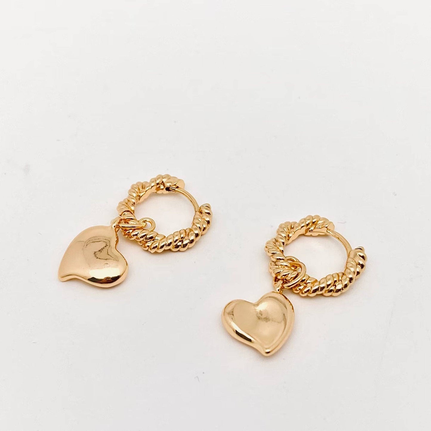 Gold Plated Heart-shaped Pendant Huggie Earring