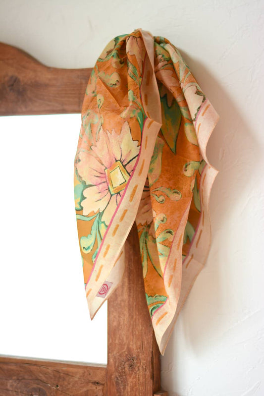 Western Pink and Peach Floral Cowgirl Silk Wild Rag