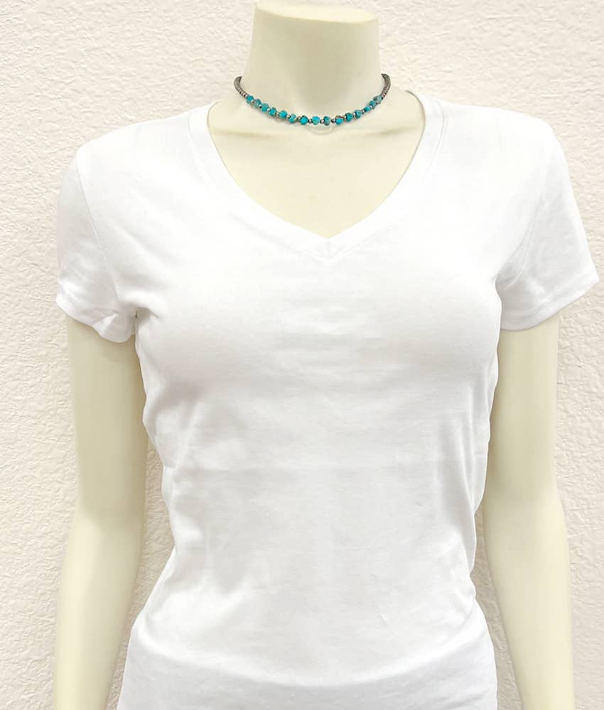 735794, Handmade 15" Navajo Heart Gemstone Necklace