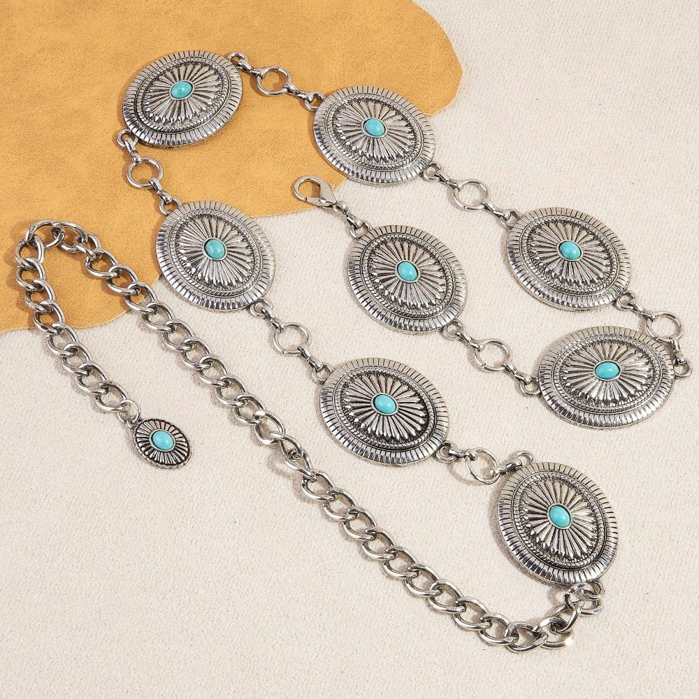 Western Oval Concho Chain Belt