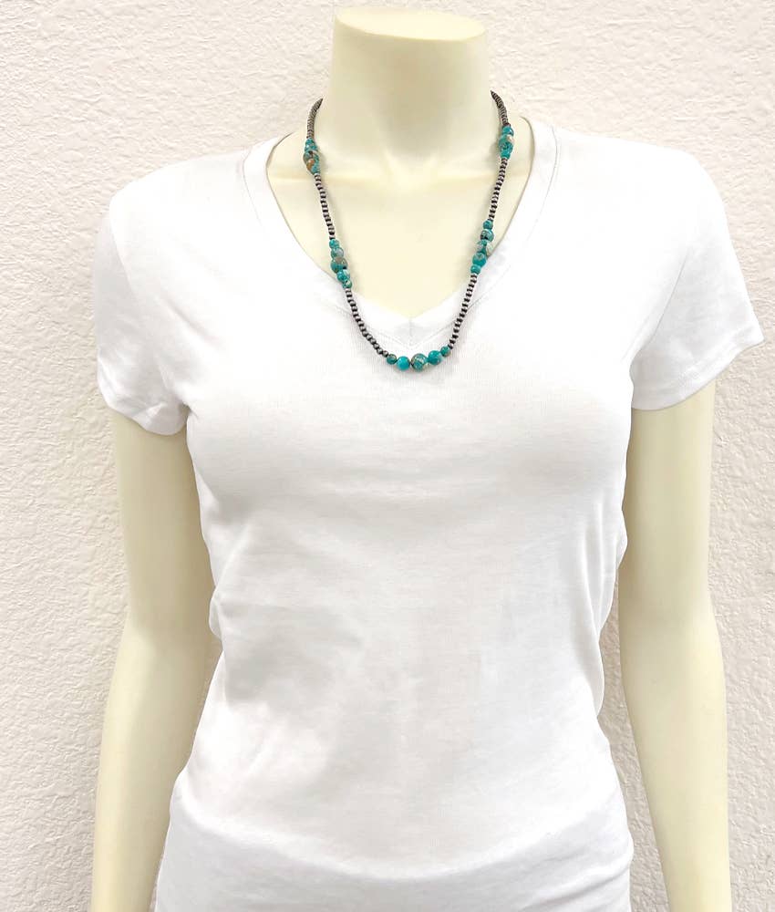 739573, Handmade 22" Clustered Navajo Gemstone Necklace