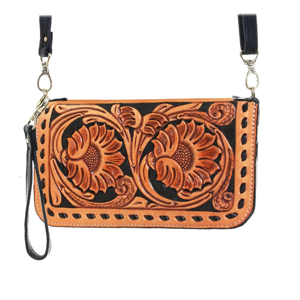 CO151- sunflower tooled clutch organizer