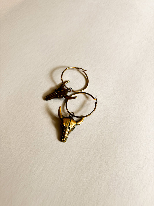 Golden Steerhead Hoop Earrings